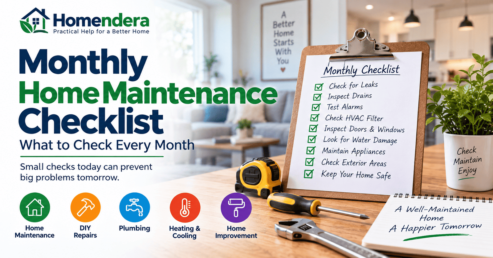 Monthly Home Maintenance Checklist